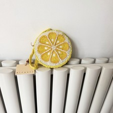 Beaded Lemon Slice Bag Yellow Mini Wristlet Coin Purse Summer Novelty Clutch