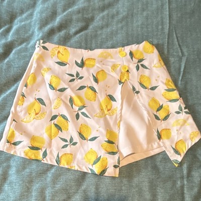 SHEIN X Women s L Skort Lemon Fruit Print White/Yellow/Green High Rise