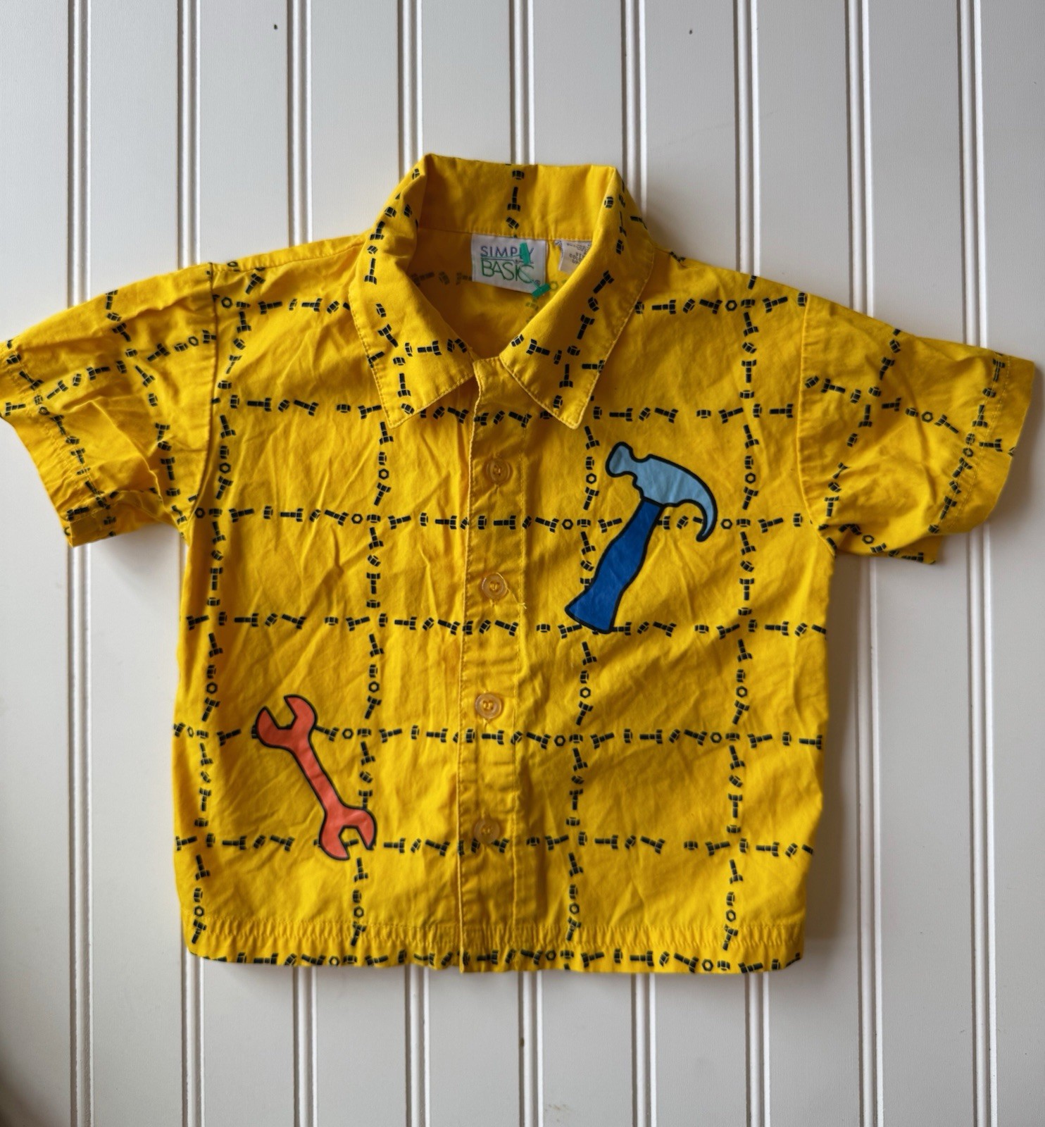 Vintage 18 Months Boys Simply Basic Yellow Tool Button Up Shirt