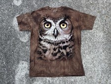 The Mountain Big Owl Face Tie Dye Graphic Nature T-Shirt, USA Made, Size XL