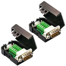 2PCS DB9 Solderless Connector, Male, 9-pin Port Terminal, Breakout, RS232