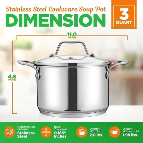 NutriChef 4.15lbs Stainless Steel Soup Pot Heavy Duty Induction Pot w/Lid - Picture 2 of 7