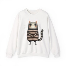 Adorable Whimsical Cat Sweatshirt, Cozy Cat Lovers Gift, Cute Funny Cat Apparel