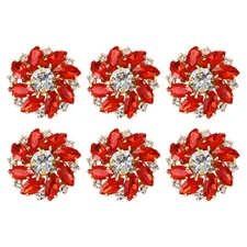 6PCS Flower Sewing Rhinestone Buttons 1 Inch Crystal Shank Gold Red
