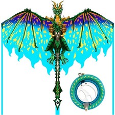 Mint's Colorful Life Green Dragon Kite with 7.1in Reel Winder, Large,