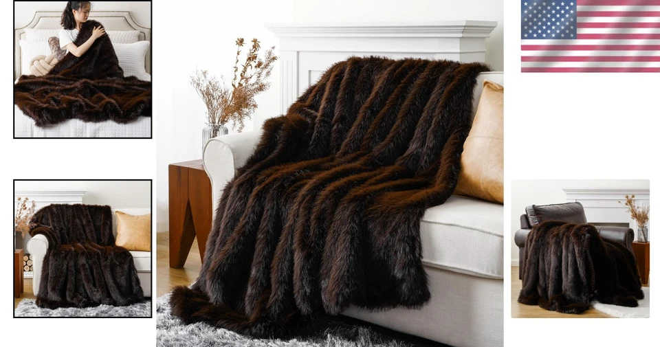 Elegant Fluffy Fur Throw Blanket for Home Decor - Image 2 of 4
