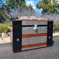 *Restored Antique Victorian Dome Top Steamer Trunk Chest  Floral Embossed Metal