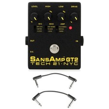 Tech 21 SansAmp GT2 Tube Amp Emulator Pedal with EBS Patch Cables