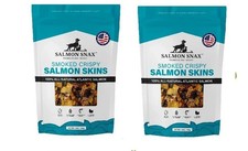 New  2 X 12 oz Salmon Snax Smoked Crispy Salmon Skins Dog Treats Made In USA