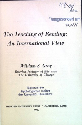 The Teaching of Reading: An International View. Gray, William S.: