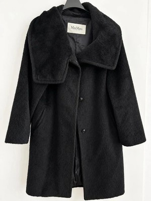 Max Mara Black Alpaca Virgin Wool High Collar Long Coat Size S Made in Italy