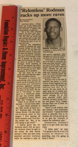 1990s Dennis Rodman Vintage Print Article Detroit Pistons Basketball ...
