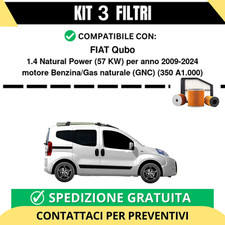 Kit 3 Filtri Tagliando per FIAT Qubo 1.4 Natural Power 57 kw Benzina/Gas natu...