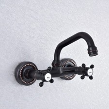 Oil Rubbed Bronze Bathroom Faucet Wall Mount Dual Handle 360 Swivel Mixer Taps