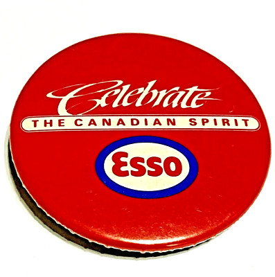 RARE c.1960 ESSO Button Pin  THE CANADIAN SPIRIT  Red Standard Oil Exxon Gas