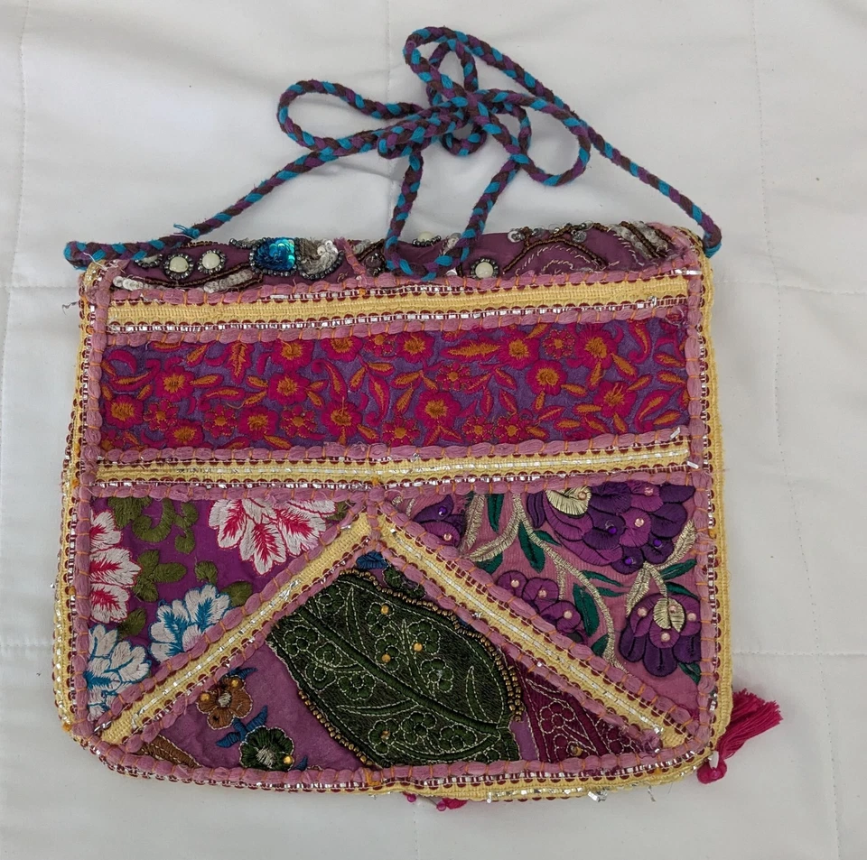 Ручной работы Banjara индийский клатч сумочка красный кисточки многоцветный богемное ретро через плечо - Изображение 4 из 4