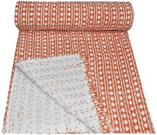 Indian Hand block Print Kantha Quilt,blanket Cotton king Bedspread Gudari Throw