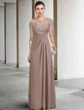 Chiffon Mother of the Bride Dress ALine Scoop Neck Lace Formal Gown Floor Length