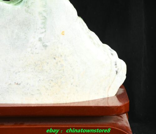 13.7'' Chinese Natural Green Xiu Jade Carving Landscape Tree Bridge Statue - Picture 19 of 19