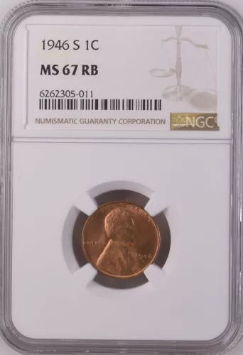 1946-S  1C RB   Lincoln Wheat One Cent NGC MS67RB  6262305-011