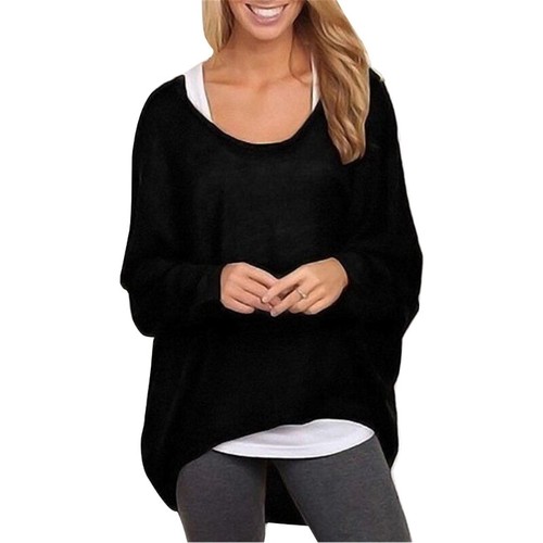 Women Batwing Sleeve Oversize Sweater Knit Off Shoulder Baggy Pullover Tunic Top - Picture 14 of 18