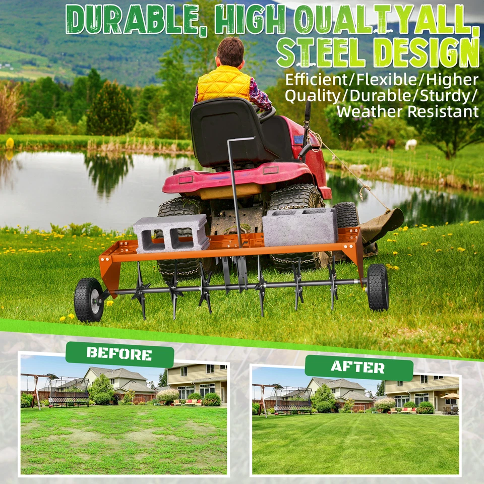 Steel Heavy Duty Lawn Aerator with 40" Width Tow Plug Achieve Well Kept Lawn - Image 3 of 4