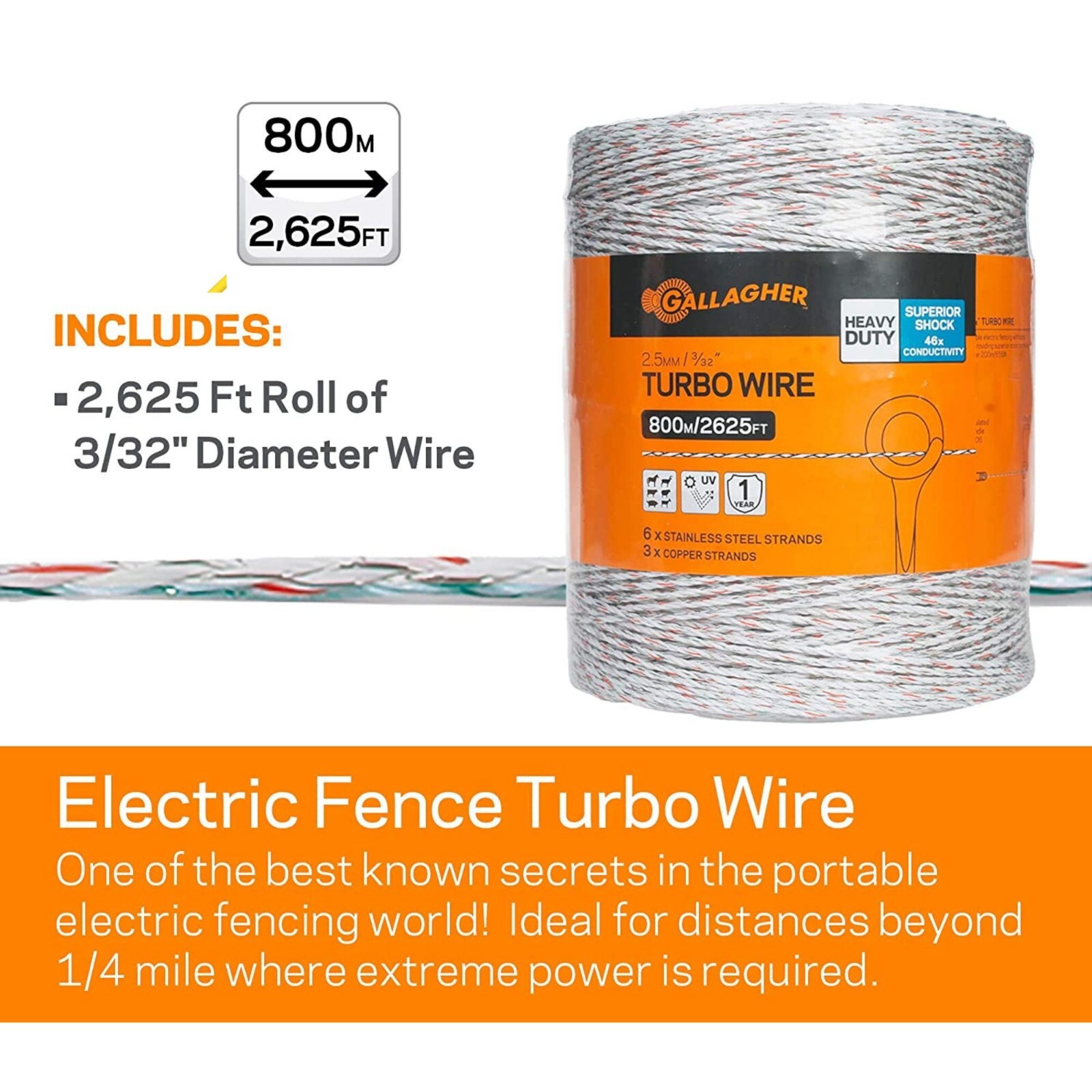 Electric Fence Wire for Livestock Cattle Horse Cow Portable Fences UV