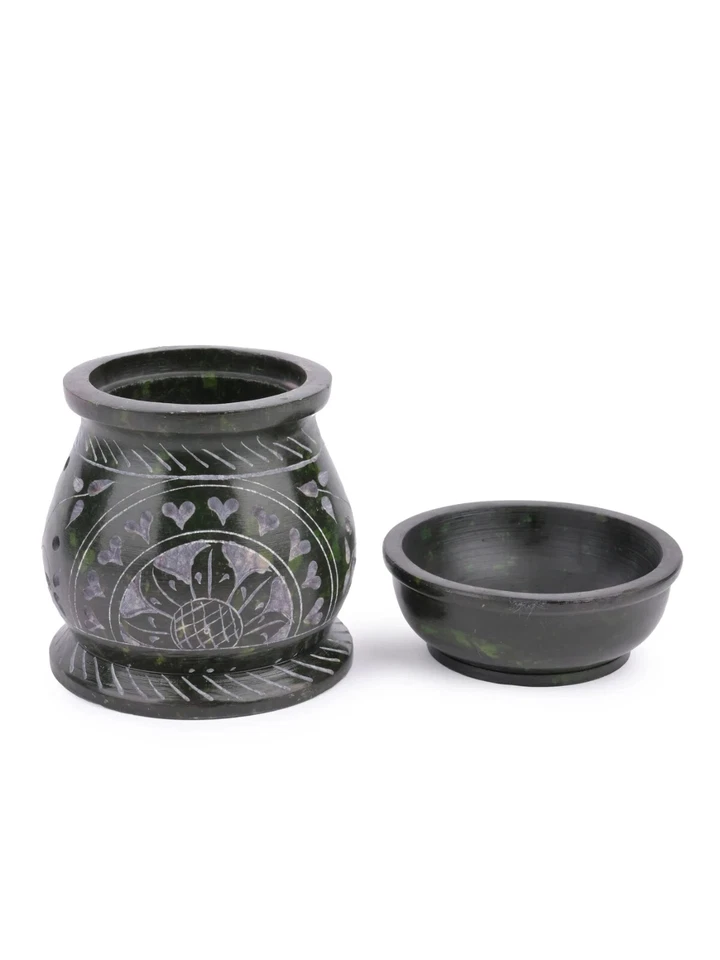 Soapstone carved Oil Burner Aroma Diffuser - 4 inches ( set of 2 ) - Image 3 of 4