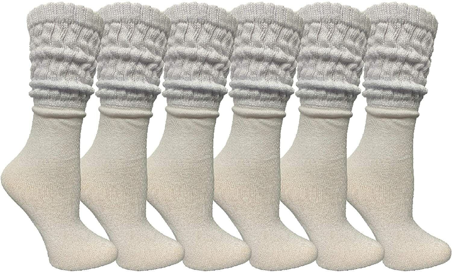 6 Pack Womens Cotton Slouch Socks, Womans Knee High Boot Socks