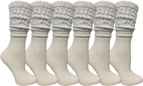6 Pack Womens Cotton Slouch Socks, Womans Knee High Boot Socks - Picture 3 of 31