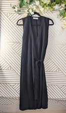 Everlane Wrap Dress The Japanese GoWeave Solid Black Short Sleeve Tie Waist Sz 2