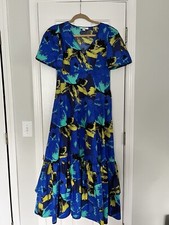  CHRISTOPHER JOHN ROGERS BLUE FLORAL PUFF SLEEVE MAXI DRESS Size 4 (with pockets