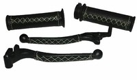"FüR Royal Enfield Uce Schwarz Leder Bedeckt 7/8 \" Lenker Griff & Hebel Set Ecs"