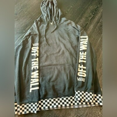 Vans Hoodie Mens Black White Checkered Off The Wall Sweatshirt Hooded Large 
