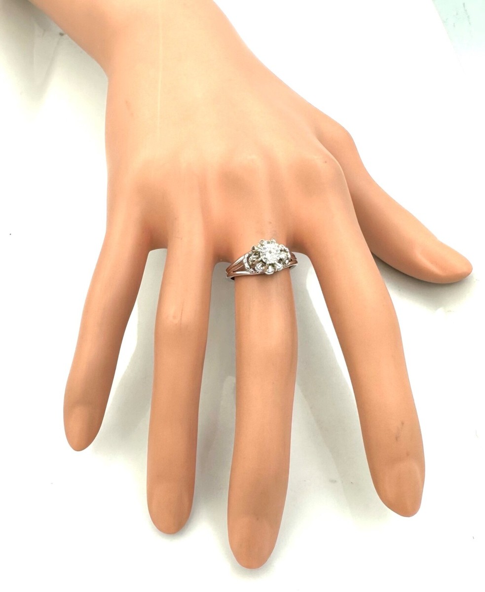 Bague Solitaire Or Blanc 18 Carats Avec Diamant 0,45 Ct - Taille 51 - Occasion