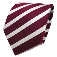 Tigertie Designer Seidenkrawatte Rot Bordeaux Silber Gestreift - Krawatte Seide