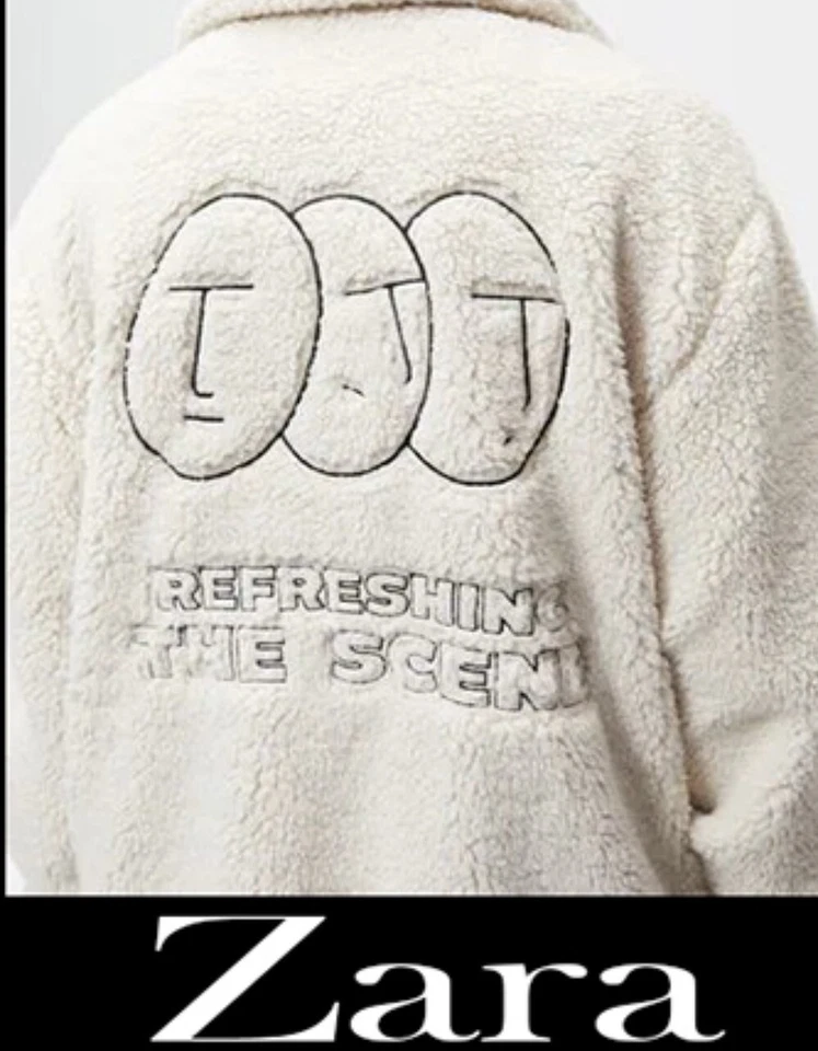 Zara Mens White Fleece “refreshing The Scene” Fluffy Jacket Size L - Image 2 of 4