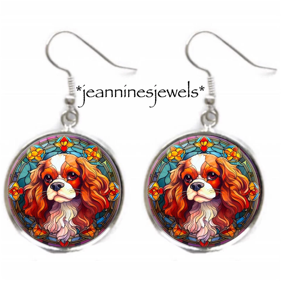 Pendientes Rubí Cavalier Rey Carlos Imitación Vitral IMPRESIÓN ARTÍSTICA Perro Mamá Regalo Foto 4 de 4