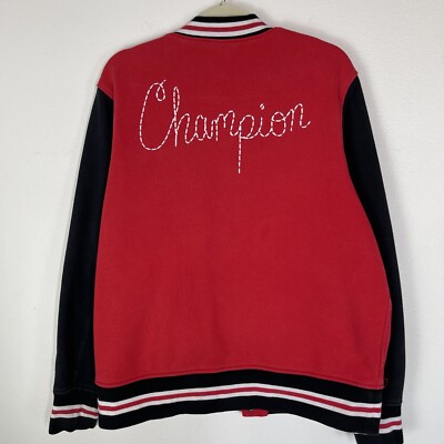 Champion Jacket Men s Large Red Letterman Varsity Streetwear B Boy Logo Academia