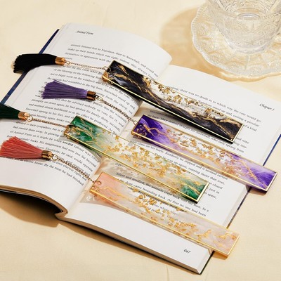 4 Pieces Resin Bookmarks Handmade Resin Gilt with Tassels Bookmark Present Gift