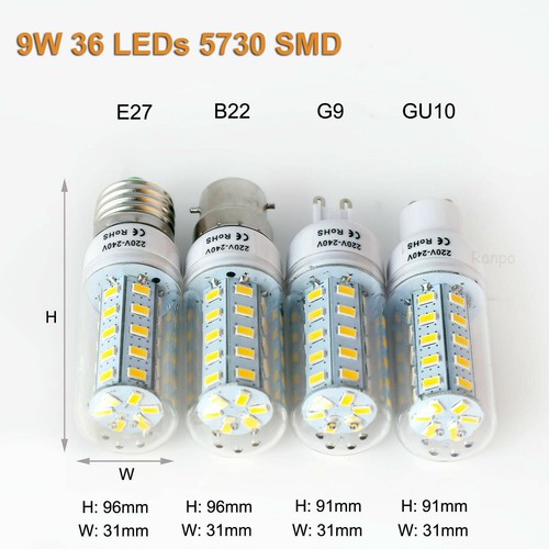 LED Maïs Ampoule E27 E14 B22 G9 GU10 5W 7W 9W 12W 15W 25W 28W 5730 SMD Lampe NS - Imagen 4 de 13