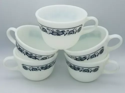Set of 5 Corelle OLD TOWN BLUE ONION Pyrex Glass Coffee Cups Free shipping