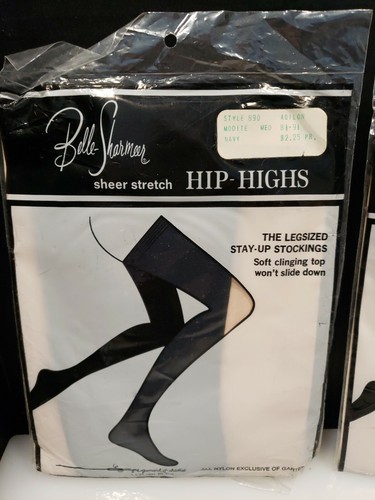 2 pair Vintage Belle-Sharmeer Garterless Stockings Size med. Navy, teakwood - Picture 2 of 7