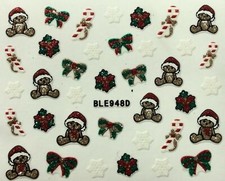 Nail Art 3D Glitter Decal Stickers Christmas Teddy Bear Candy Cane Bows BLE948D