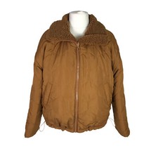 Pimkie Reversible Borg Jacket Coat Ladies Brown Size Large Faux Sherpa Quilted