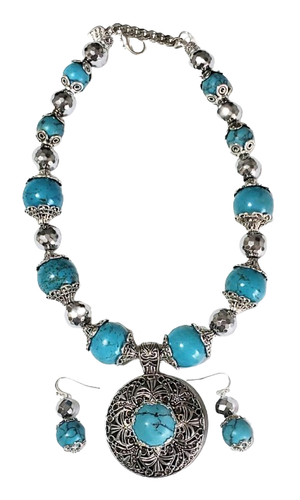 Collar colgante cabujón con cuentas de piedras preciosas turquesa reales únicos en su tipo - Imagen 2 de 8