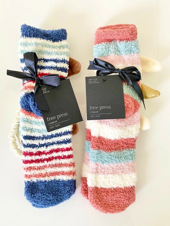 (2) FREE PRESS Nordstrom Fuzzy Cozy Socks + UNICORN CORGI Dog Sleep Eye Mask O/S - Image 2 of 2