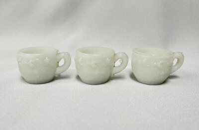3 pc EAPG Milk Glass Victorian Childs Toy Punch Cups Wild Rose