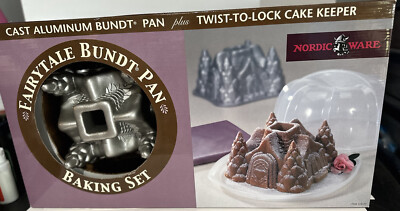 Nordic Ware FAIRYTALE Bundt Set Pan Cast Aluminum &Twist to Lock Cake Keeper NIB