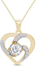 Love Heart Pendant Necklace Simulated Birthstone 14K Yellow Gold Plated Silver